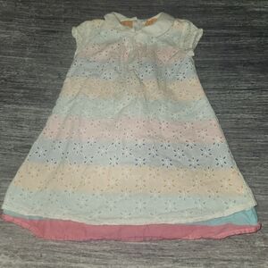 American Girl Bitty Baby Girls Stripes Eyelet Sunny Flowers Peter Pan Dress Sz 5